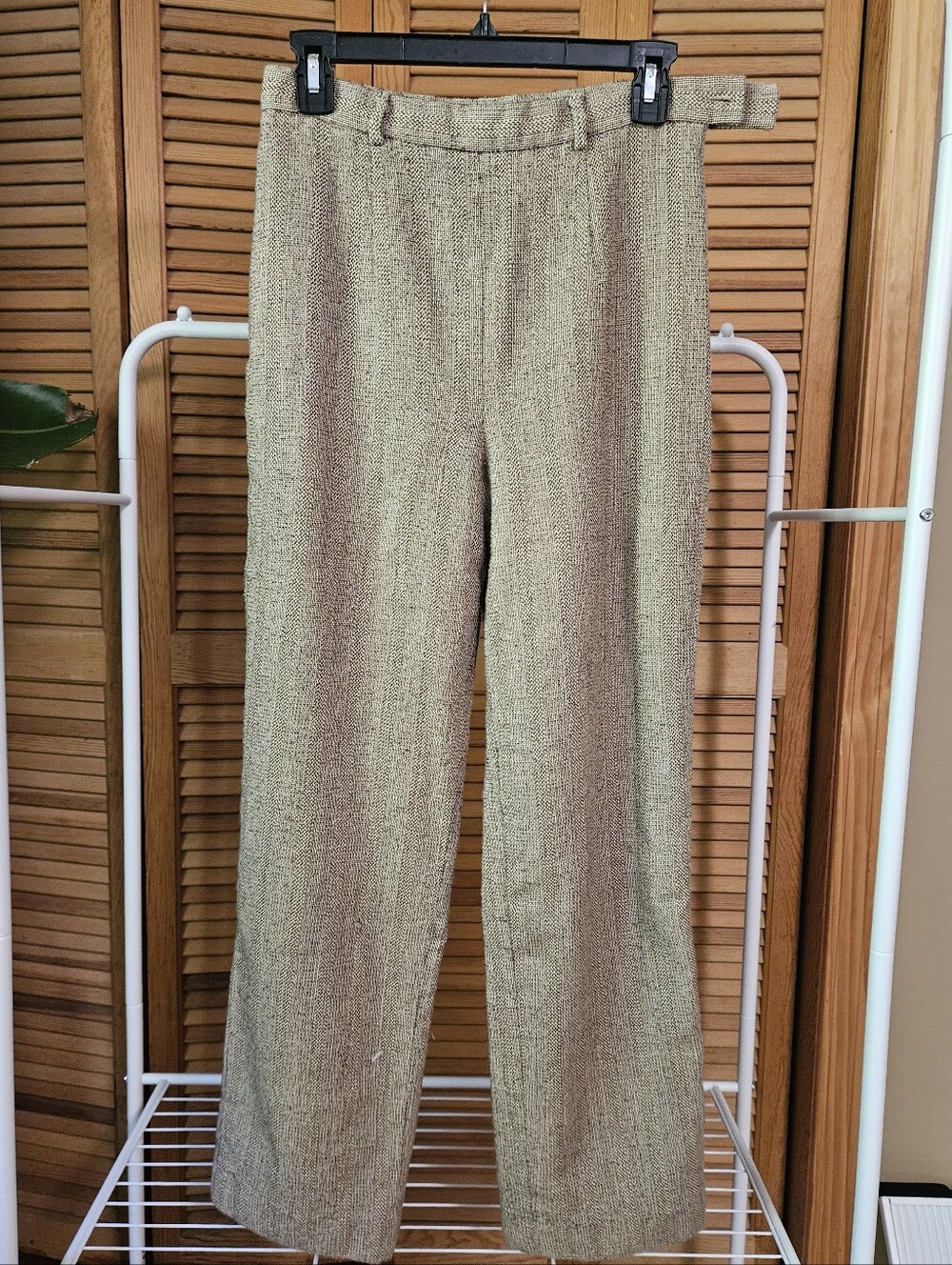 Vintage 100% Wool Tweed High Waist Tan Brown Straight Leg Trousers Pants